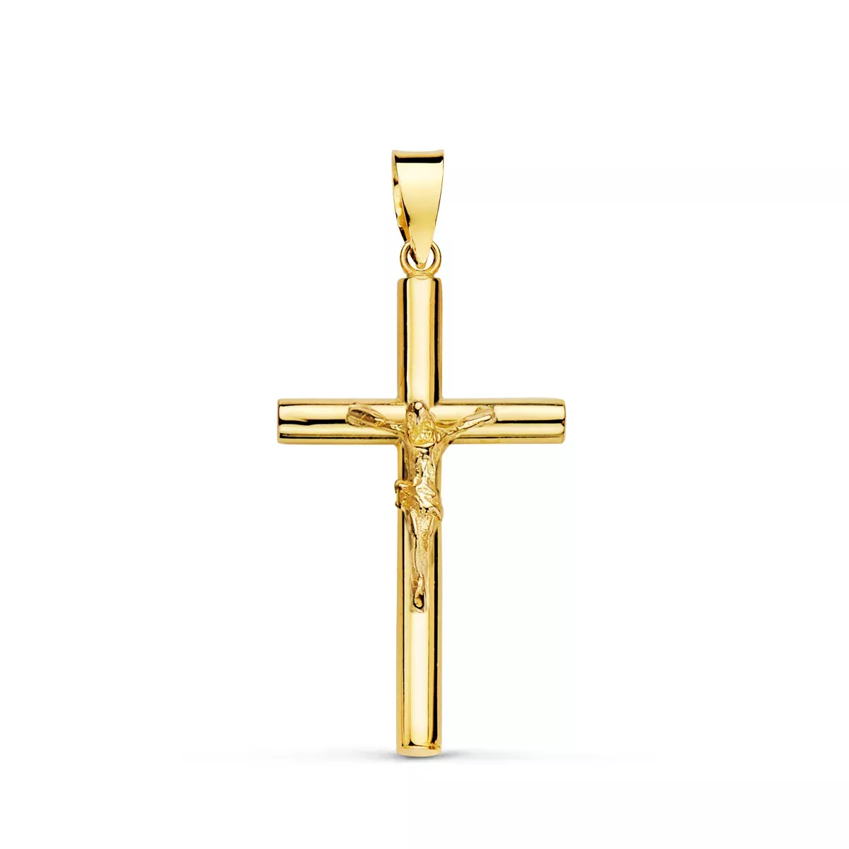 18K CRUZ ORO AMARILLO CON CRISTO TUBO HUECO. 26 X 15 X 2