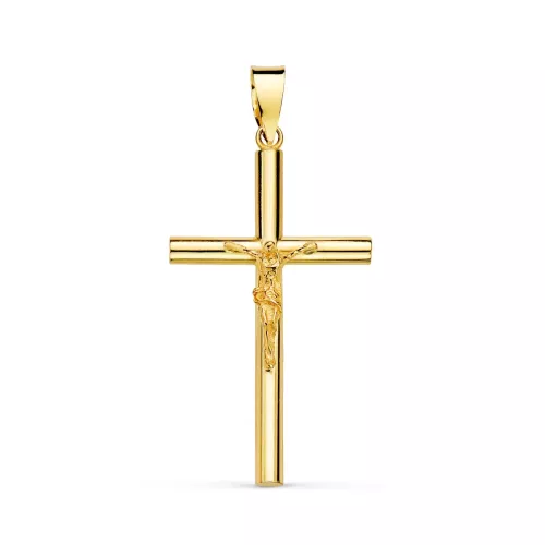 18K CRUZ ORO AMARILLO CON CRISTO HUECA TUBO 2.2 MM. 29X17 MM 0