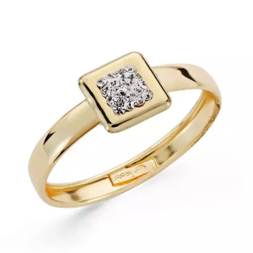 9K SORTIJA ORO AMARILLO CON MOTIVO CUADRADO Y CIRCONITAS. ANCHO: 6