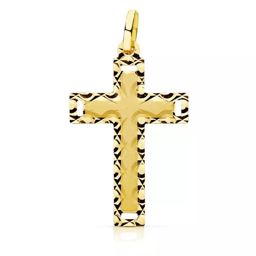 18K CRUZ ORO AMARILLO SIN CRISTO TALLADA 28X17 MM 1