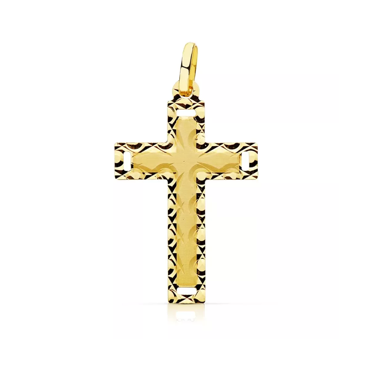 18K CRUZ ORO AMARILLO SIN CRISTO TALLADA 28X17 MM 1
