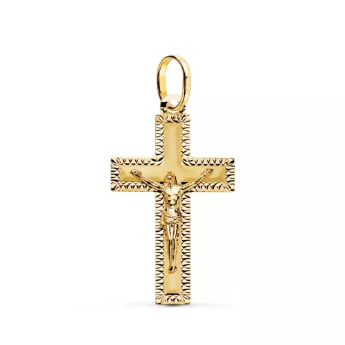 18K CRUZ ORO AMARILLO CON CRISTO TALLADA 27 X 16 MM 1