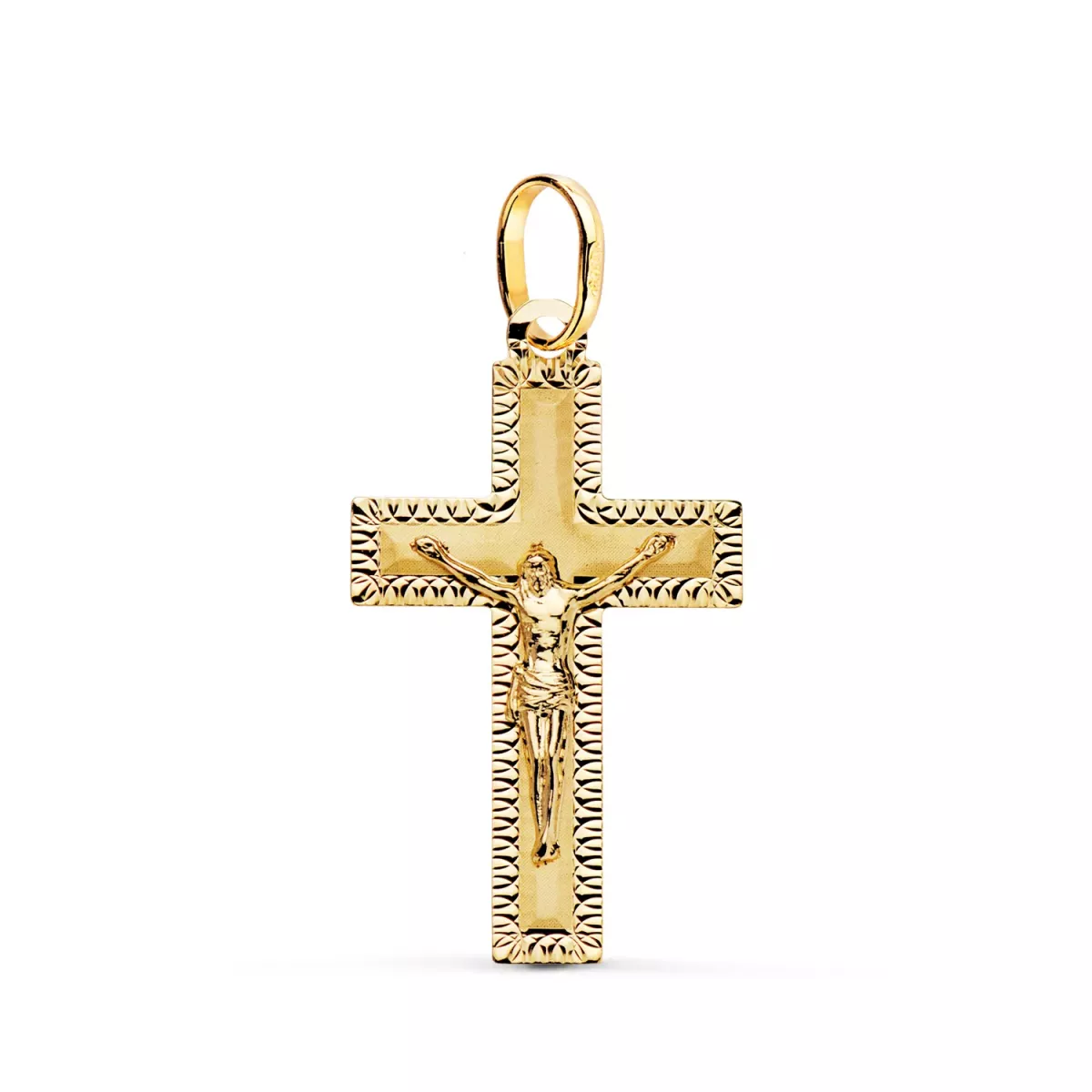 18K CRUZ ORO AMARILLO CON CRISTO TALLADA 27 X 16 MM 1