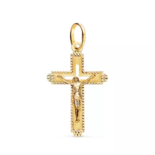 18K CRUZ ORO AMARILLO CON CRISTO TALLADA 27 X 17 MM 0