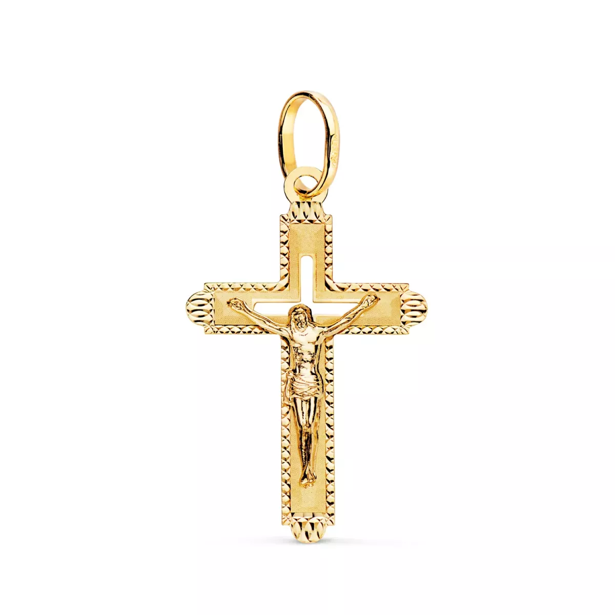 18K CRUZ ORO AMARILLO CON CRISTO TALLADA 27 X 17 MM 0
