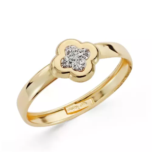 9K SORTIJA ORO AMARILLO BANDA CON TREBOL Y CIRCONITAS. ANCHO: 8 MM 0