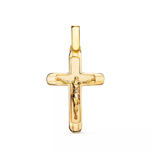 18K CRUZ ORO AMARILLO CON CRISTO EN BRILLO CON BORDES 25 X 17 MM 1