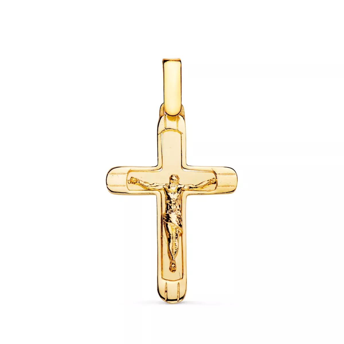 18K CRUZ ORO AMARILLO CON CRISTO EN BRILLO CON BORDES 25 X 17 MM 1