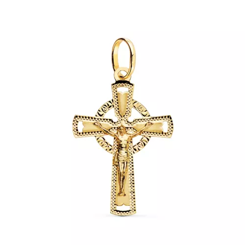 18K CRUZ ORO AMARILLO CON CRISTO TALLADA 28 X 18 MM 1