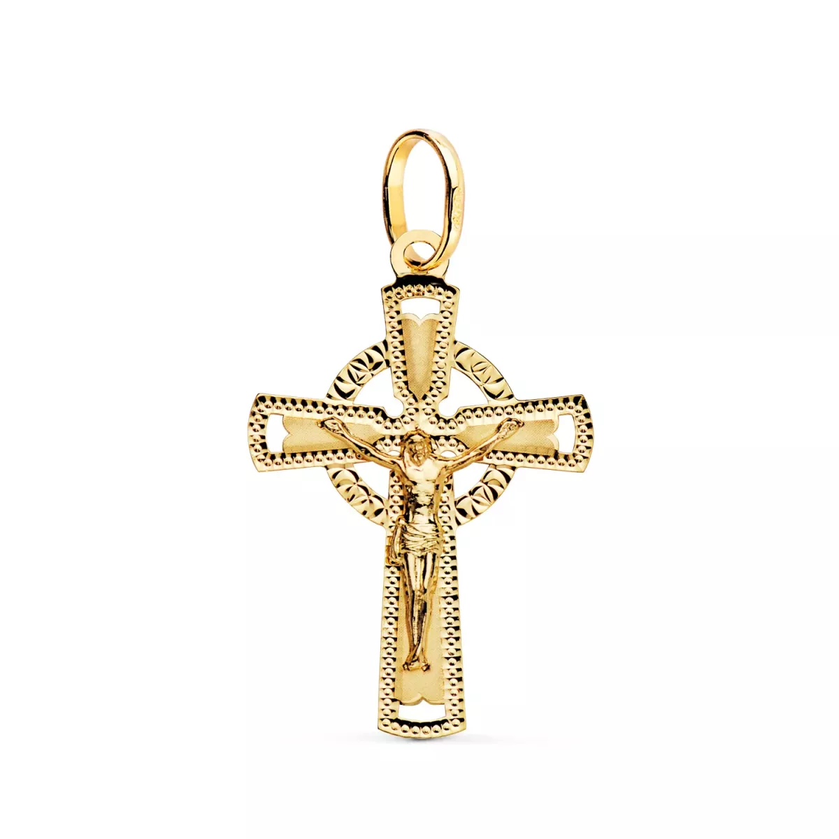 18K CRUZ ORO AMARILLO CON CRISTO TALLADA 28 X 18 MM 1