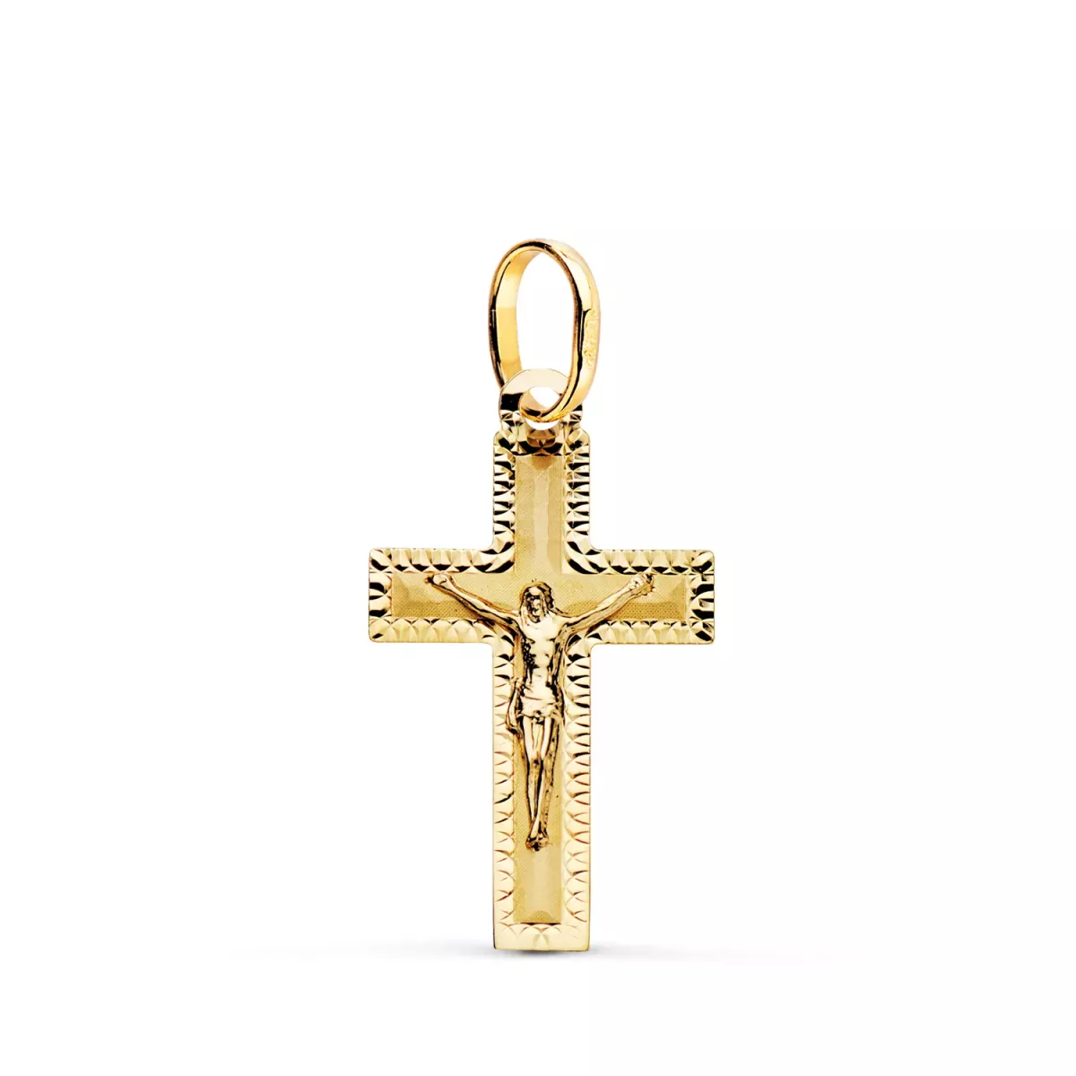 18K CRUZ ORO AMARILLO CON CRISTO TALLADA 23 X 13 MM 0