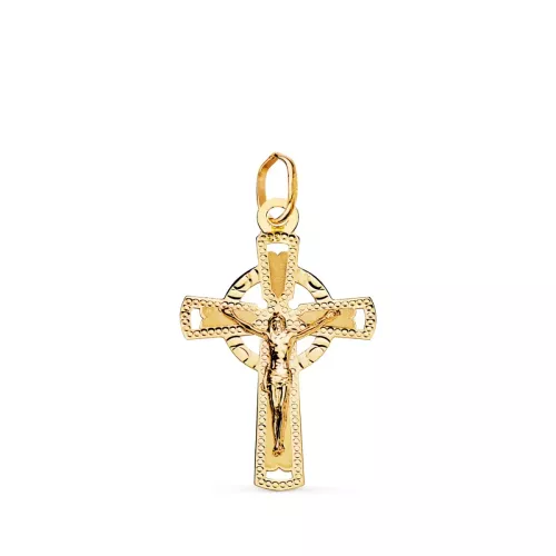 18K CRUZ ORO AMARILLO CON CRISTO TALLADA 23 X 15 MM 0