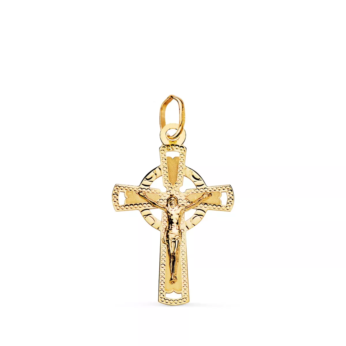 18K CRUZ ORO AMARILLO CON CRISTO TALLADA 23 X 15 MM 0