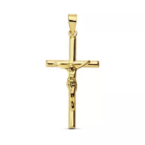 18K CRUZ ORO AMARILLO CRISTO PALO REDONDO. 27X14 MM 0