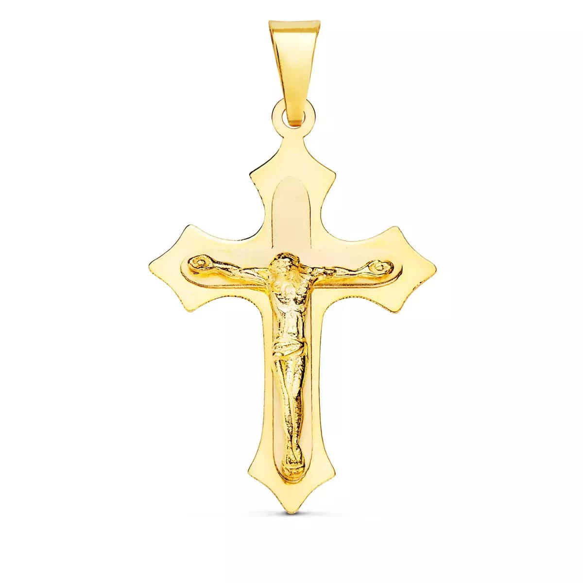 18K CRUZ ORO AMARILLO CON CRISTO EN BRILLO 32X22 MM 2