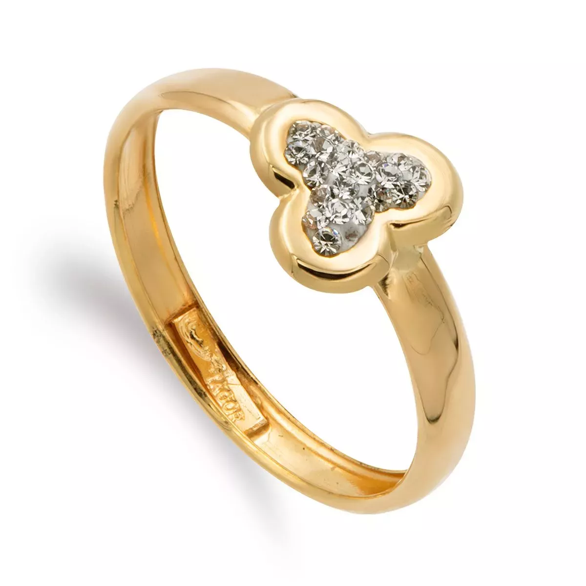 9K SORTIJA ORO AMARILLO BANDA CON TREBOL Y CIRCONITAS. ANCHO: 8 MM 0