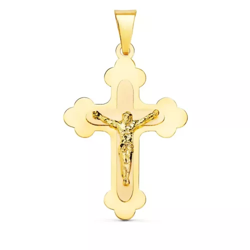 18K CRUZ ORO AMARILLO CON CRISTO EN BRILLO 32X22 MM 2