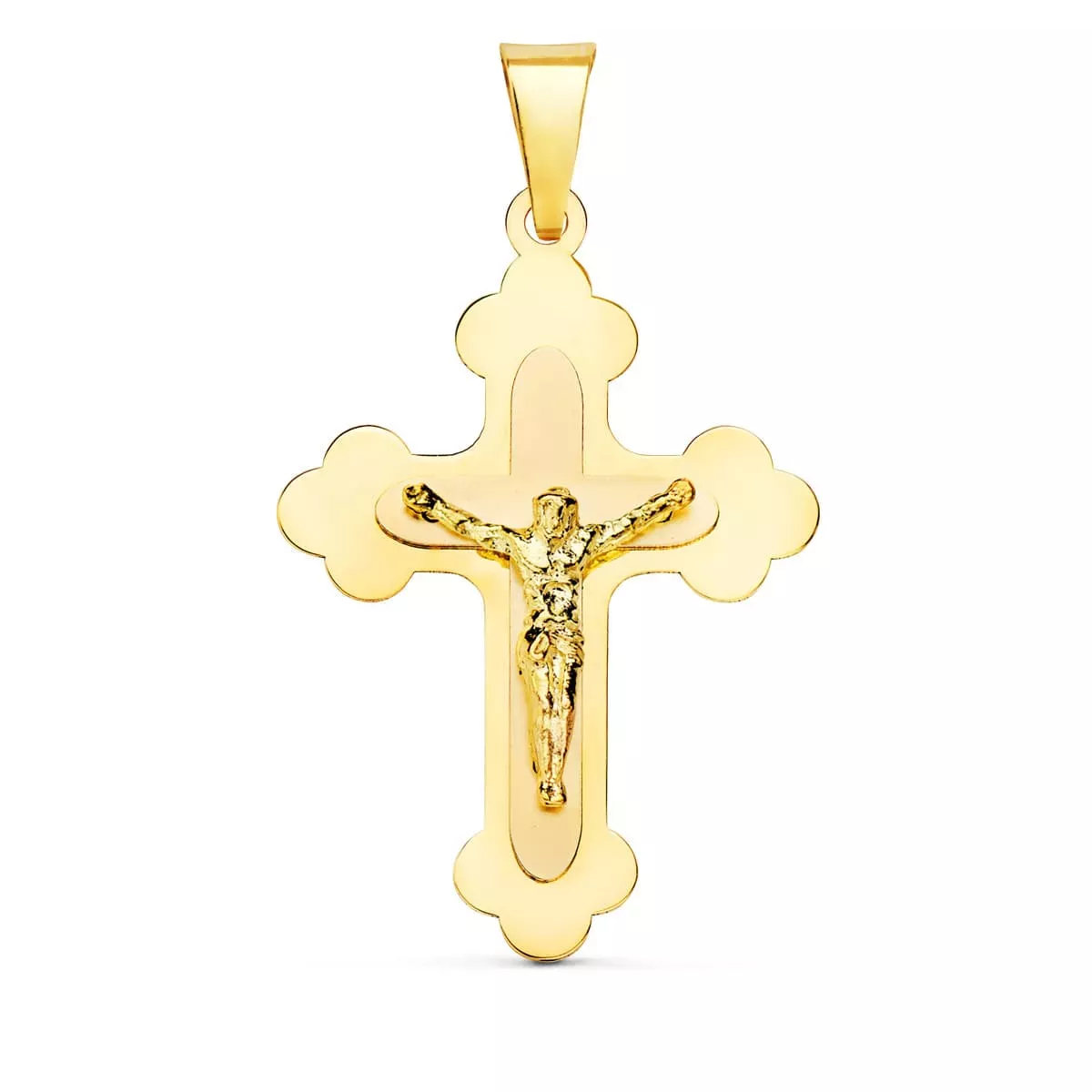 18K CRUZ ORO AMARILLO CON CRISTO EN BRILLO 32X22 MM 2
