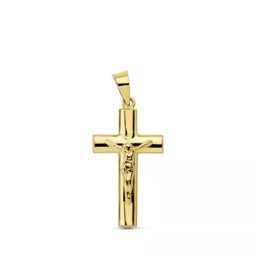 18K CRUZ ORO AMARILLO CRISTO HUECA PALO OVAL 23X12 MM 0