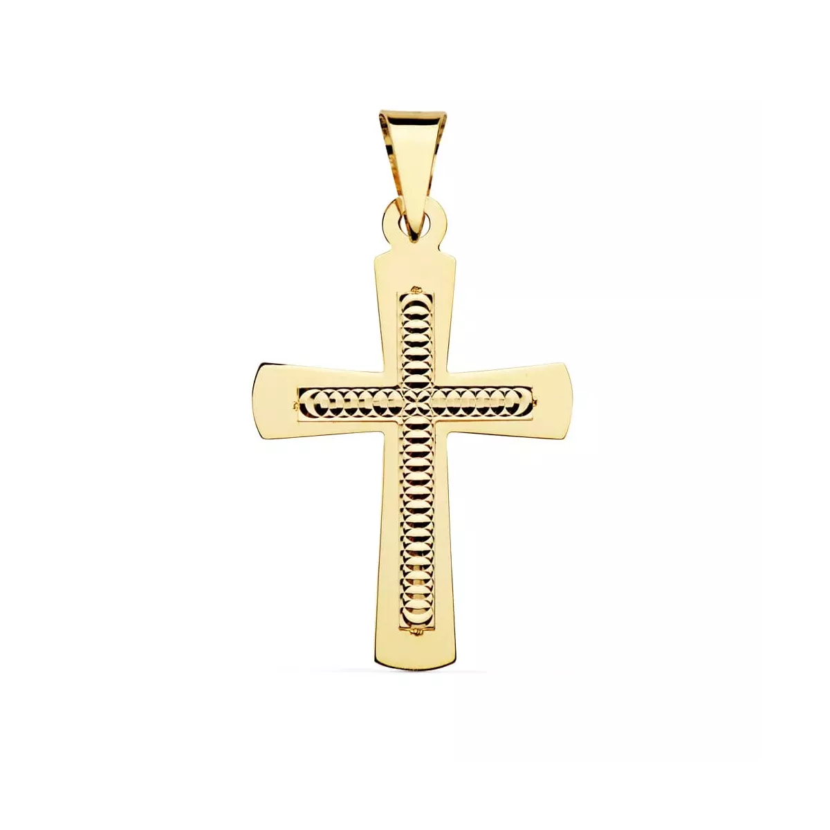 18K CRUZ ORO AMARILLO SIN CRISTO TALLADA. 34 X 22 MM 2