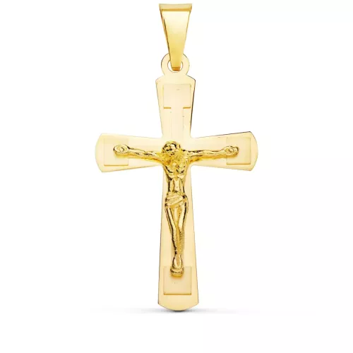 18K CRUZ ORO AMARILLO BRILLO Y MATE CON CRISTO 32X20 MM 2