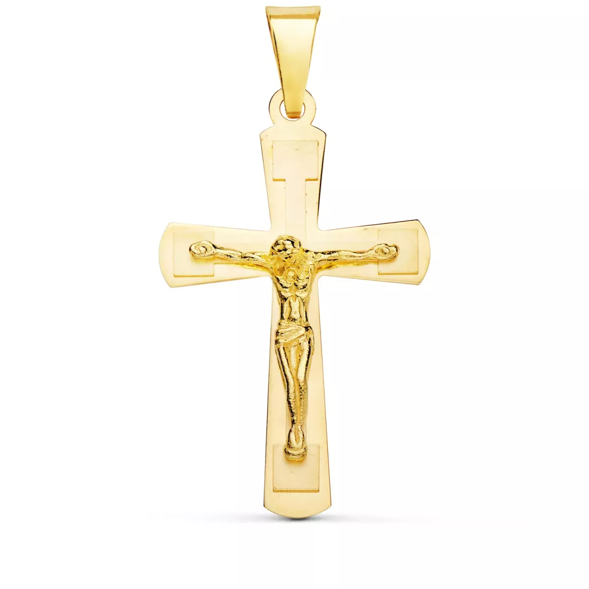 18K CRUZ ORO AMARILLO BRILLO Y MATE CON CRISTO 32X20 MM 2
