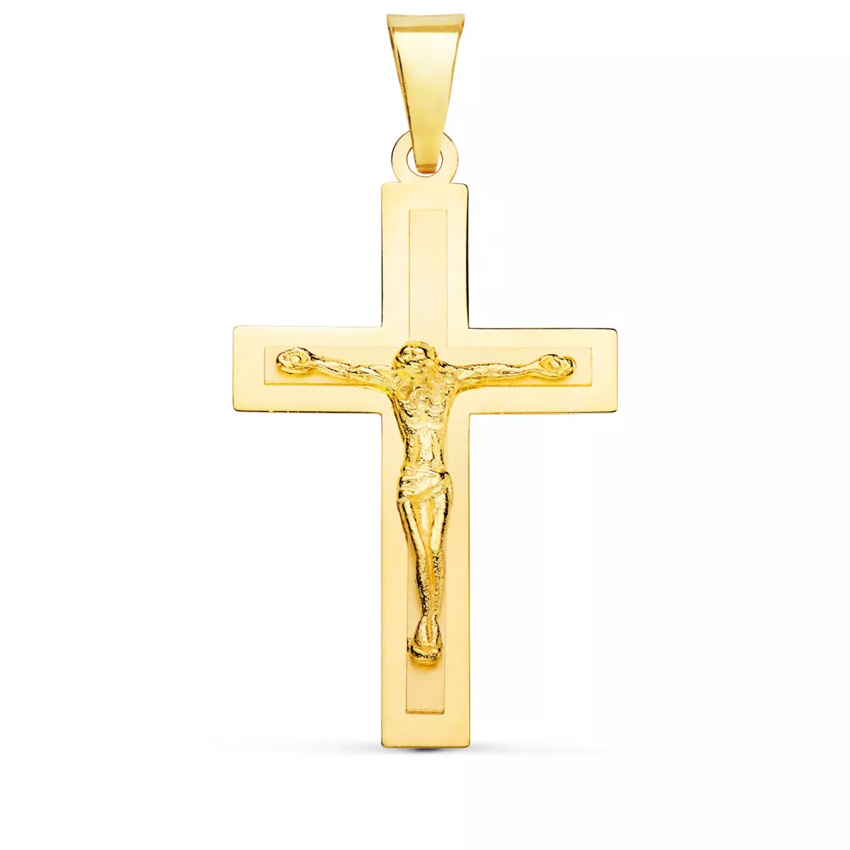 18K CRUZ ORO AMARILLO BRILLO Y MATE CON CRISTO 32X20 MM 2