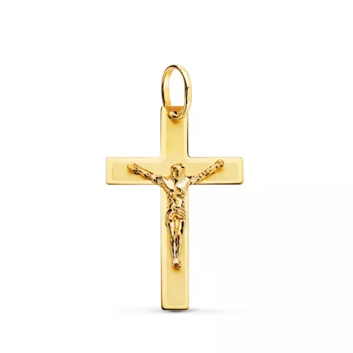 18K CRUZ ORO AMARILLO CON CRISTO LASER PLANA 26X17 MM 1