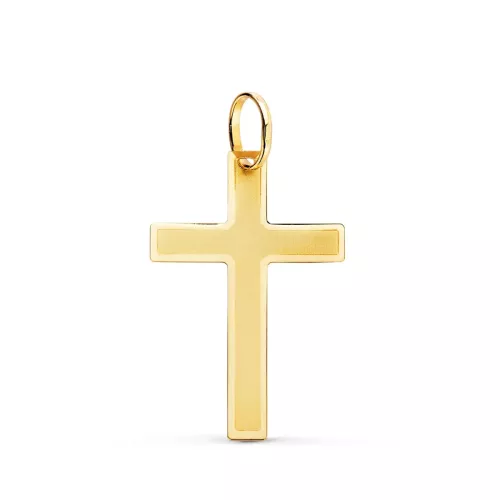 18K CRUZ ORO AMARILLO SIN CRISTO PLANA MATE Y BRILLO 26X17 MM 1