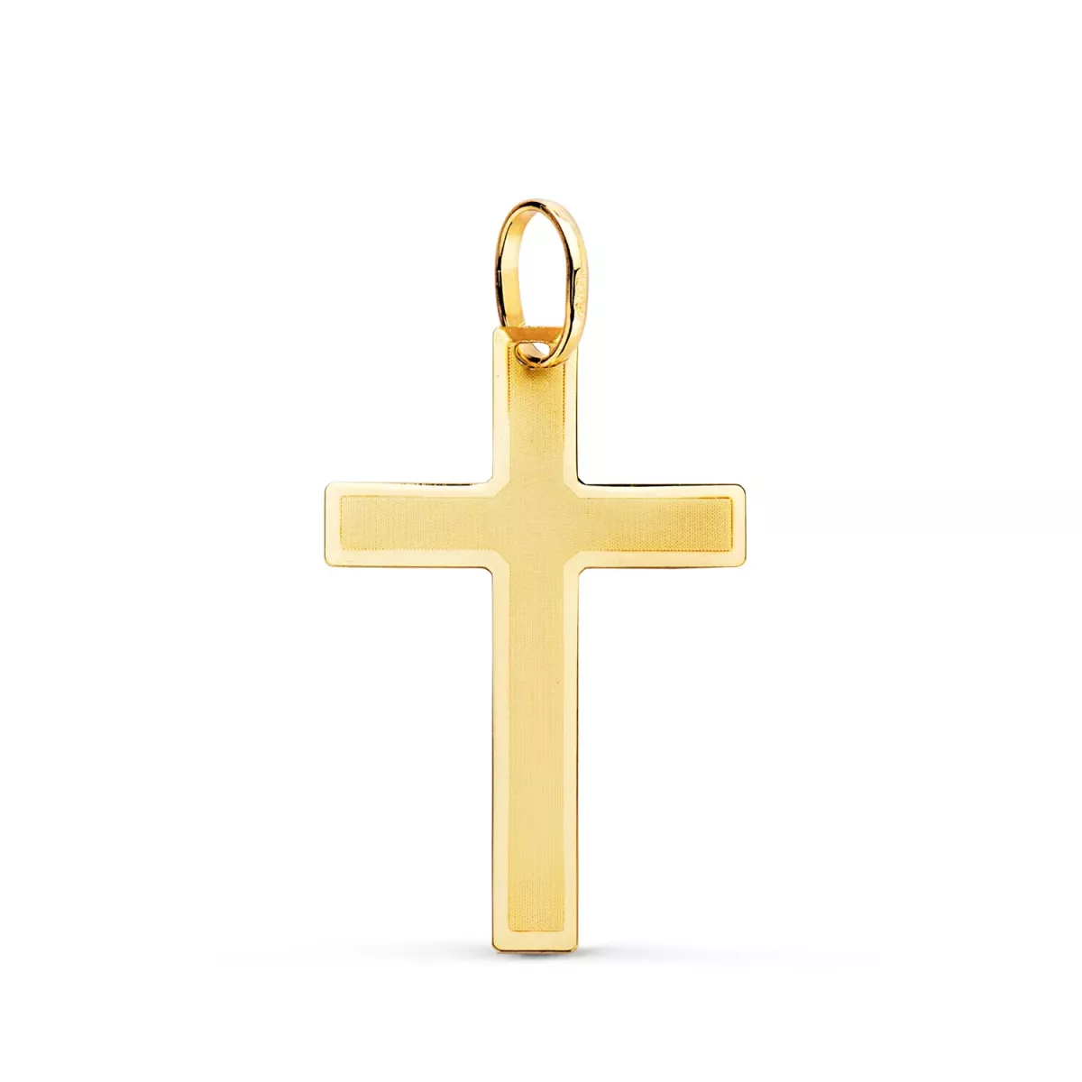 18K CRUZ ORO AMARILLO SIN CRISTO PLANA MATE Y BRILLO 26X17 MM 1