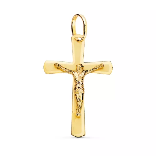 18K CRUZ ORO AMARILLO CON CRISTO PLANA LASER 25X16 MM 1