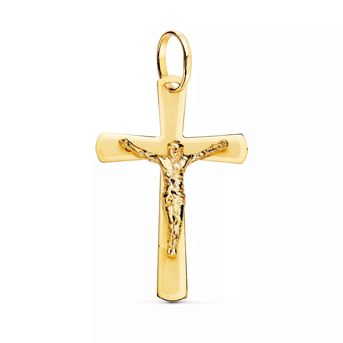 18K CRUZ ORO AMARILLO CON CRISTO PLANA LASER 25X16 MM 1