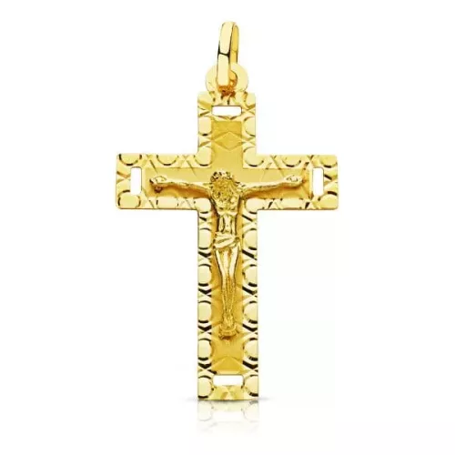 18K CRUZ ORO AMARILLO CON CRISTO TALLADA 35X22 MM 2