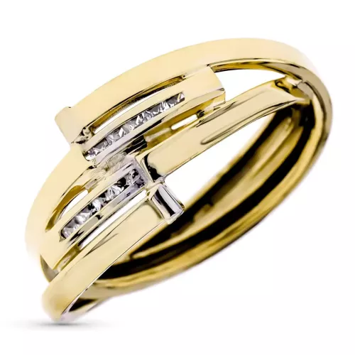 9K SORTIJA ORO AMARILLO BANDAS CRUZADAS CON CIRCONITAS EN CARRIL. ANCHO: 10 MM 1