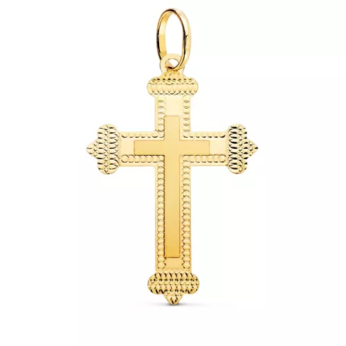 18K CRUZ ORO AMARILLO SIN CRISTO TALLADA 35X23 MM 1
