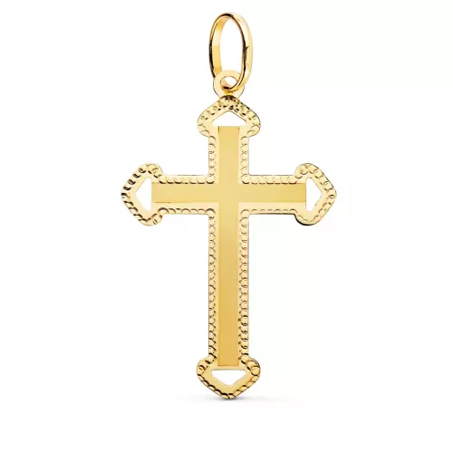 18K CRUZ ORO AMARILLO SIN CRISTO TALLADA Y MATIZADA 35X22 MM 1