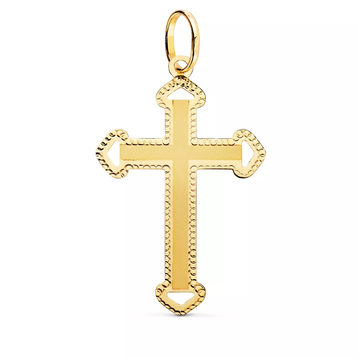 18K CRUZ ORO AMARILLO SIN CRISTO TALLADA Y MATIZADA 35X22 MM 1