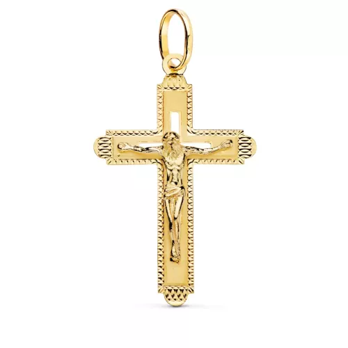 18K CRUZ ORO AMARILLO CON CRISTO TALLADA 35X22 MM 1