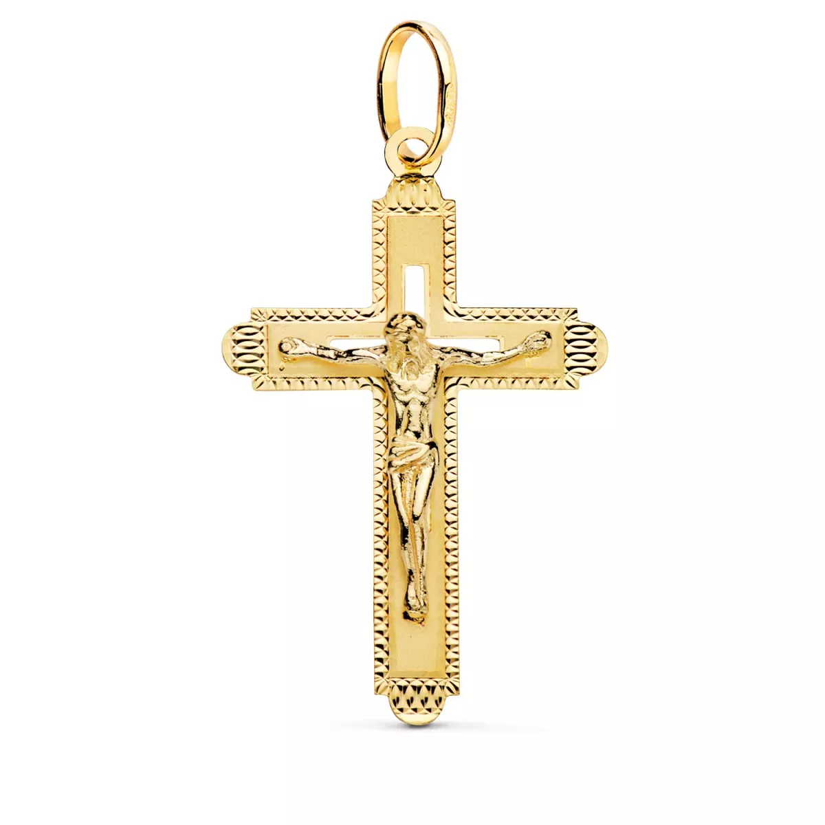 18K CRUZ ORO AMARILLO CON CRISTO TALLADA 35X22 MM 1