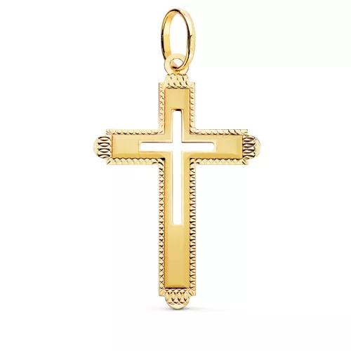 18K CRUZ ORO AMARILLO SIN CRISTO TALLADA Y MATIZADA 35X22 MM 1