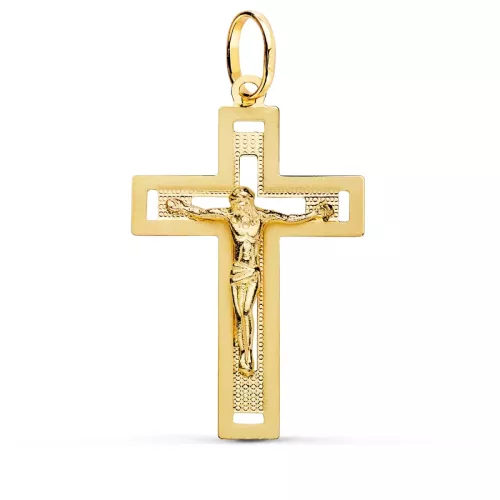 18K CRUZ ORO AMARILLO CON CRISTO TALLADA 35X22 MM 1