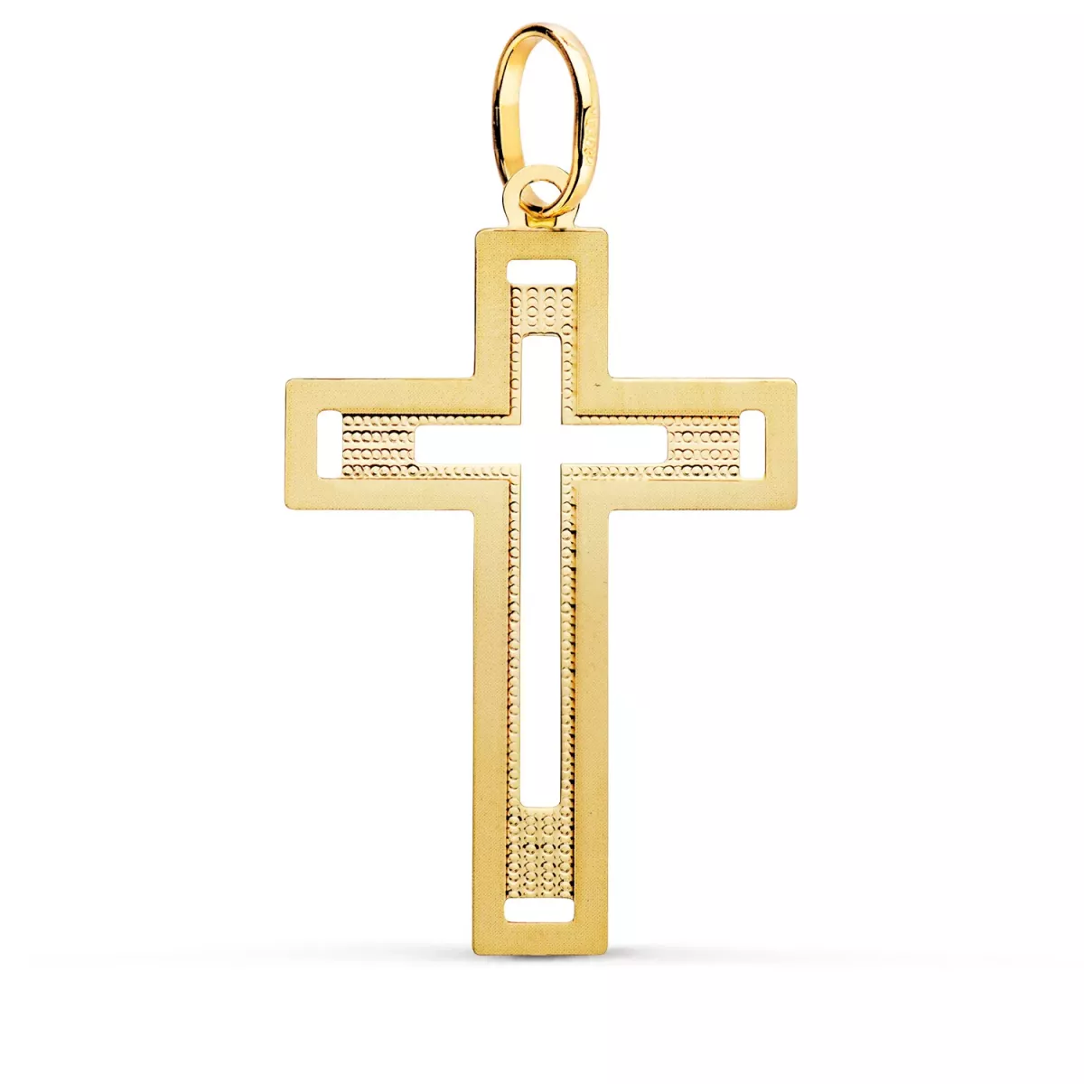 18K CRUZ ORO AMARILLO SIN CRISTO TALLADA Y MATIZADA 35X22 MM 1