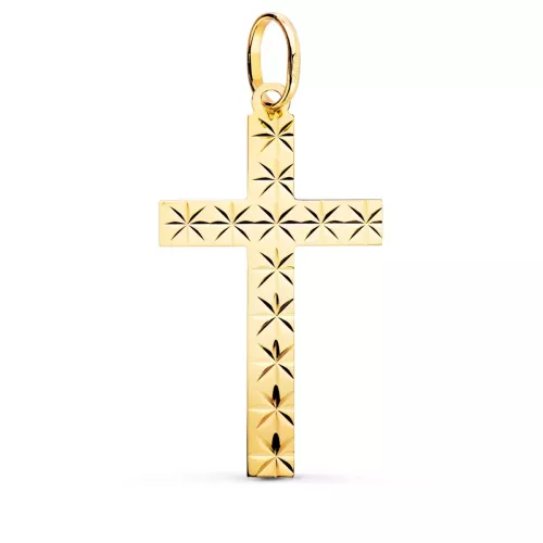 18K CRUZ ORO AMARILLO SIN CRISTO TALLADA 35X19 MM 1