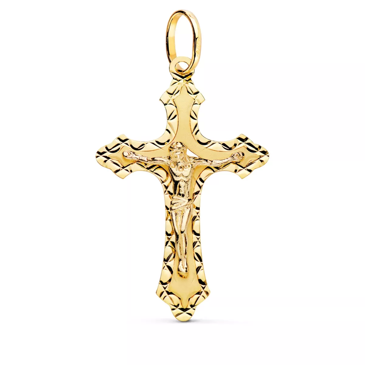 18K CRUZ ORO AMARILLO CON CRISTO TALLADA 35X22 MM 1