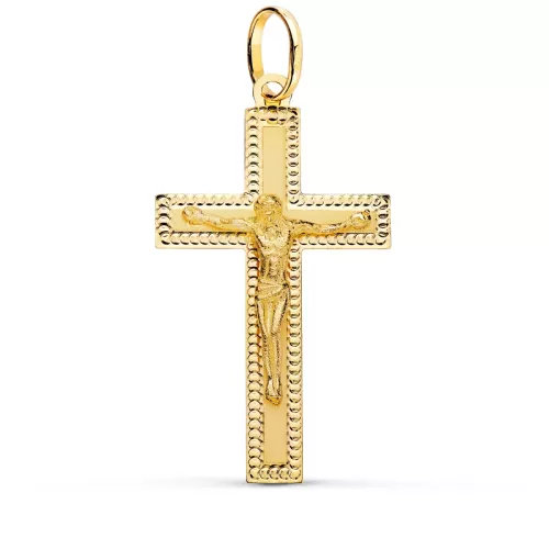 18K CRUZ ORO AMARILLO CON CRISTO TALLADA 35X20 MM 1
