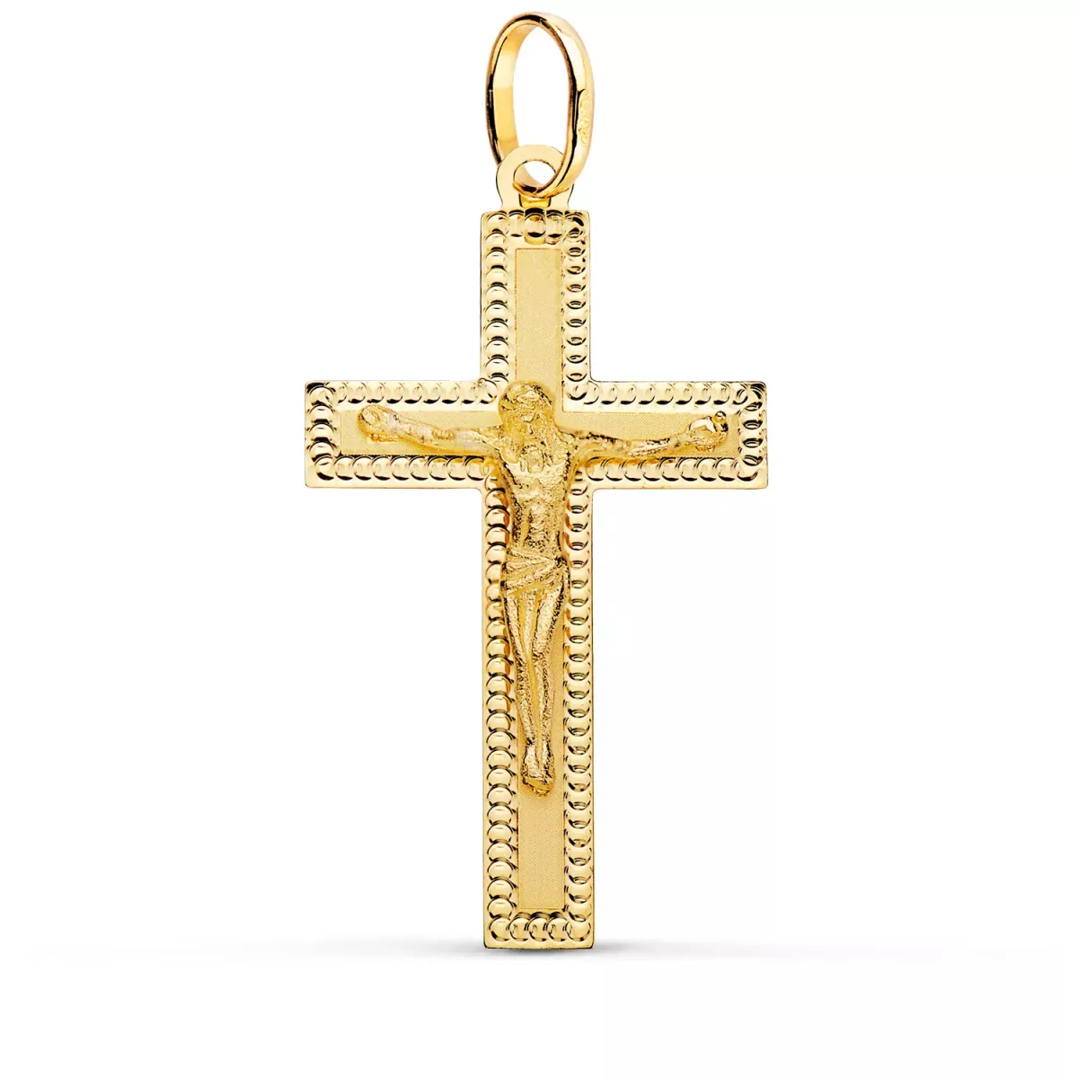 18K CRUZ ORO AMARILLO CON CRISTO TALLADA 35X20 MM 1