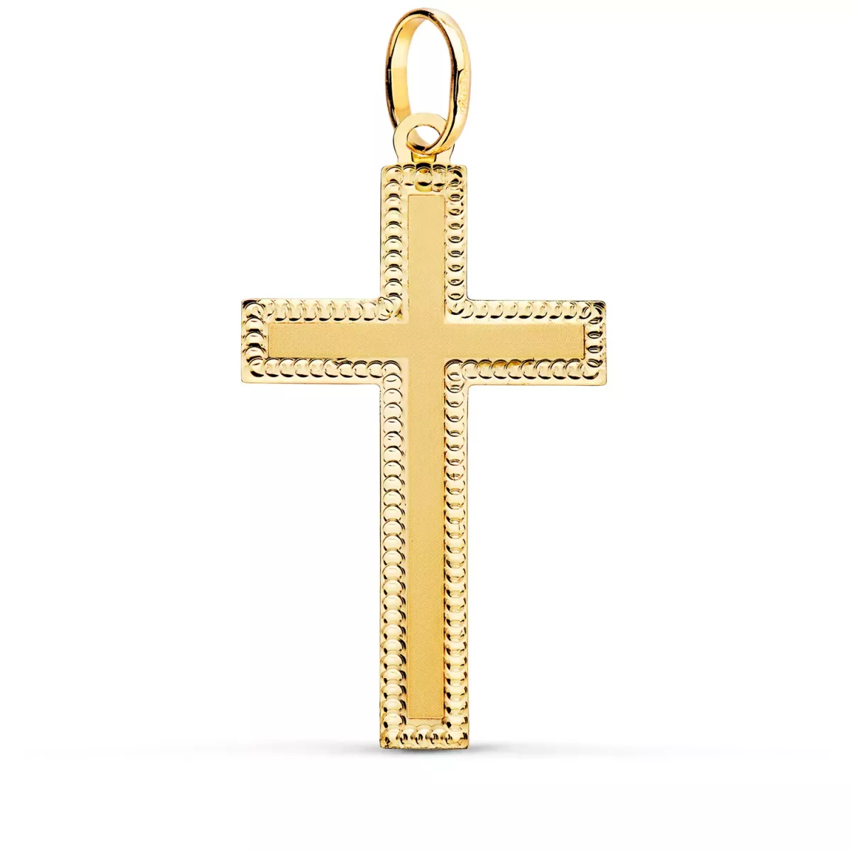 18K CRUZ ORO AMARILLO SIN CRISTO BORDES TALLADOS 35X20 MM 1