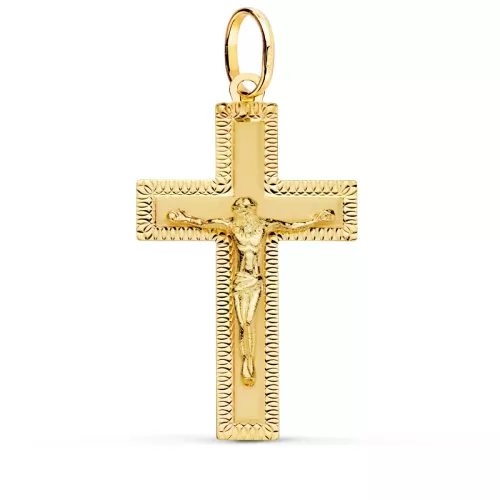 18K CRUZ ORO AMARILLO CON CRISTO TALLADA 35X20 MM 2