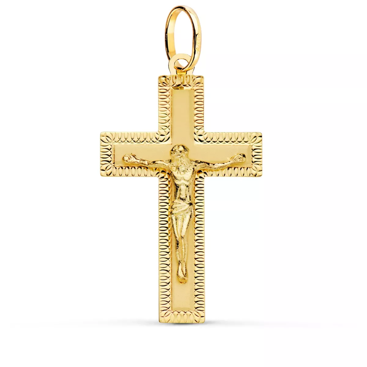 18K CRUZ ORO AMARILLO CON CRISTO TALLADA 35X20 MM 2