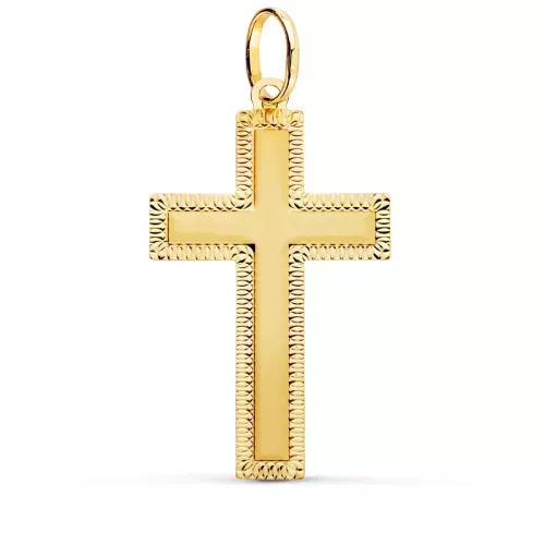 18K CRUZ ORO AMARILLO SIN CRISTO TALLADA 35X20 MM 1